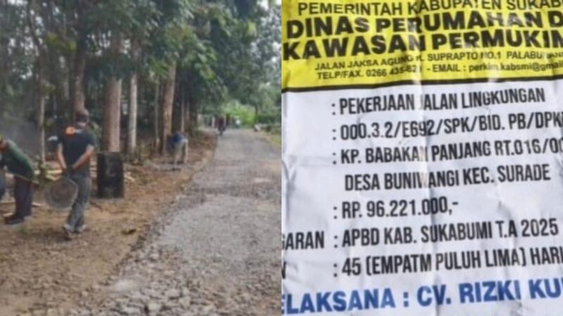 Disperkim dan DPRD Sukabumi wujudkan pembangunan jalan lingkungan di Desa Buniwangi.